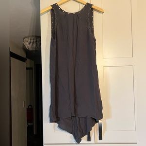 ASTR olive green sleeveless V back grommet dress, longer in back, size S